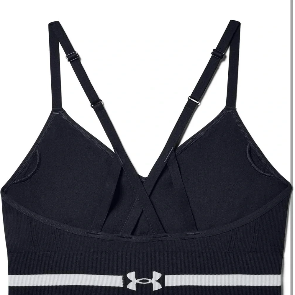 Under Armour Women's Black Sports Bra with white detailing - Picture 6 of 6